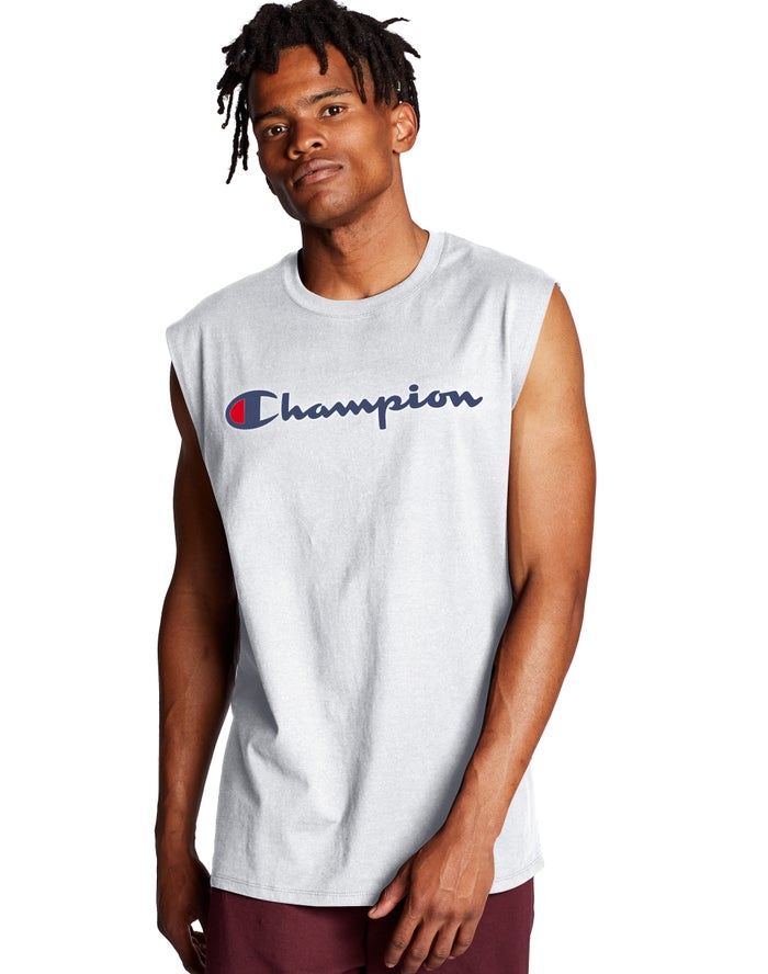 Champion Mens Tank Tops NZ - Classic Jersey Script Logo White ( 3540-SEYON )